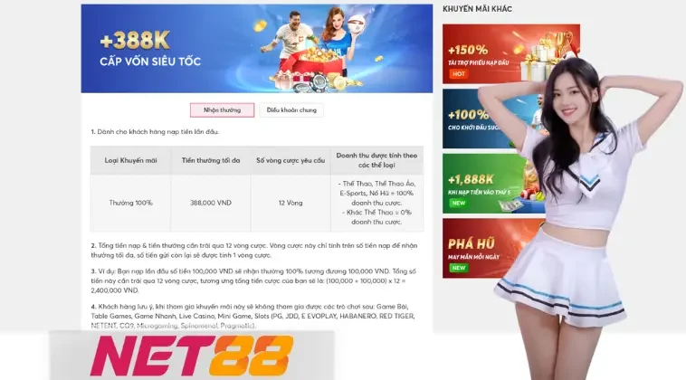 Cách Nhận 388K Từ Net88 Chỉ Với 12 Vòng Cược