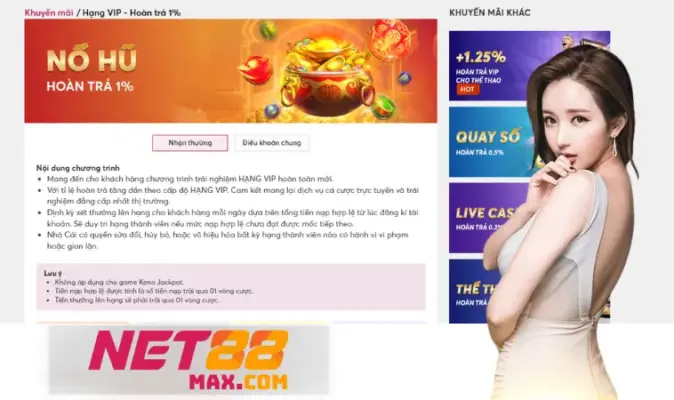 Chương Trình Hoàn Trả 1.25% Tại Net88