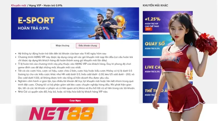 Lợi ích hấp dẫn từ chương trình hoàn trả E-sport tại Net88